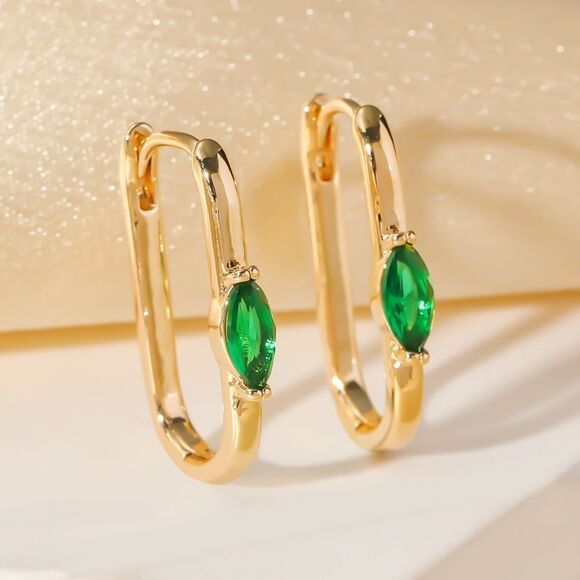 Gold and Green Dangle hoop Earrings N938 - Picture 1 of 4